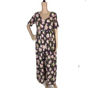 Vintage 80s jumpsuit Floral Wide Leg Short Sleeve Small